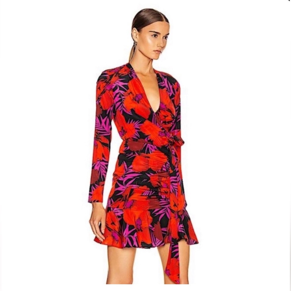 Veronica Beard Red & Pink Floral Wrap Dress